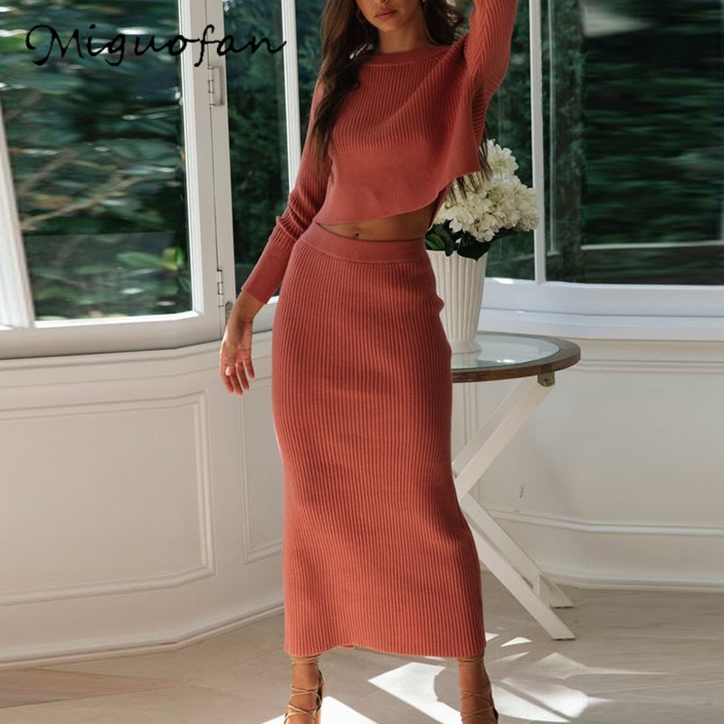 Crop Top Sweater & Knitted Skirt Set