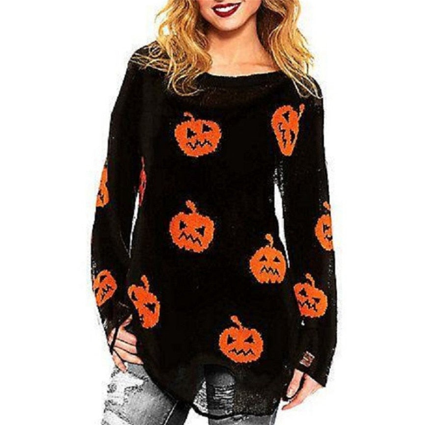 Fashion Halloween Pumpkin Hem Sweater