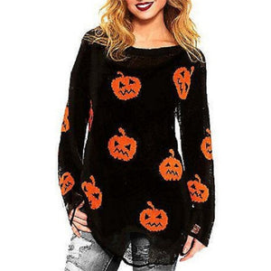 Fashion Halloween Pumpkin Hem Sweater