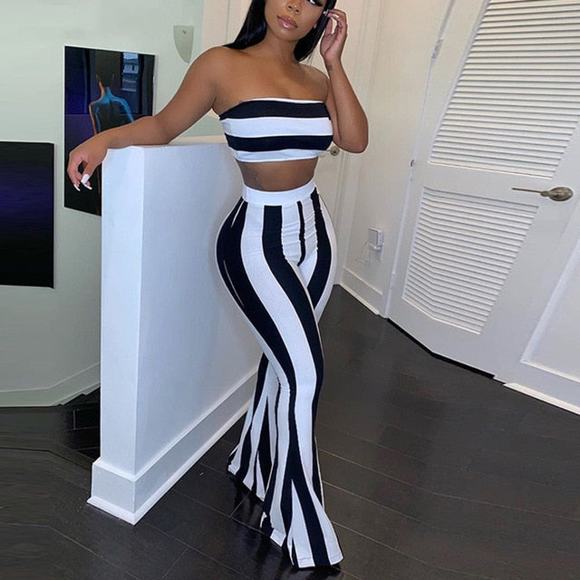 Striped two piece set crop top