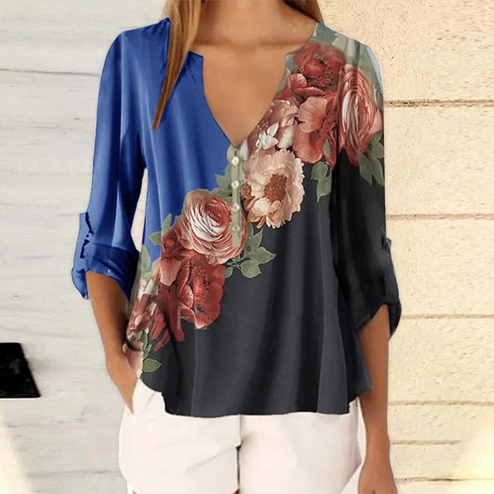 Floral Print  Blouses Half Sleeve