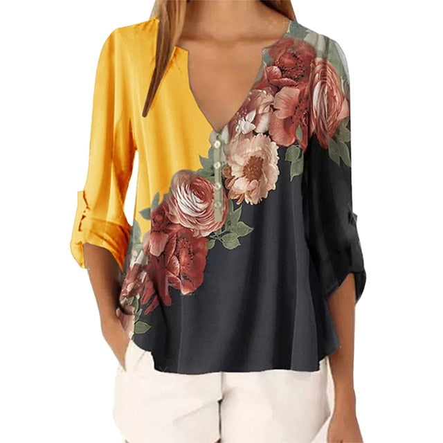 Floral Print  Blouses Half Sleeve