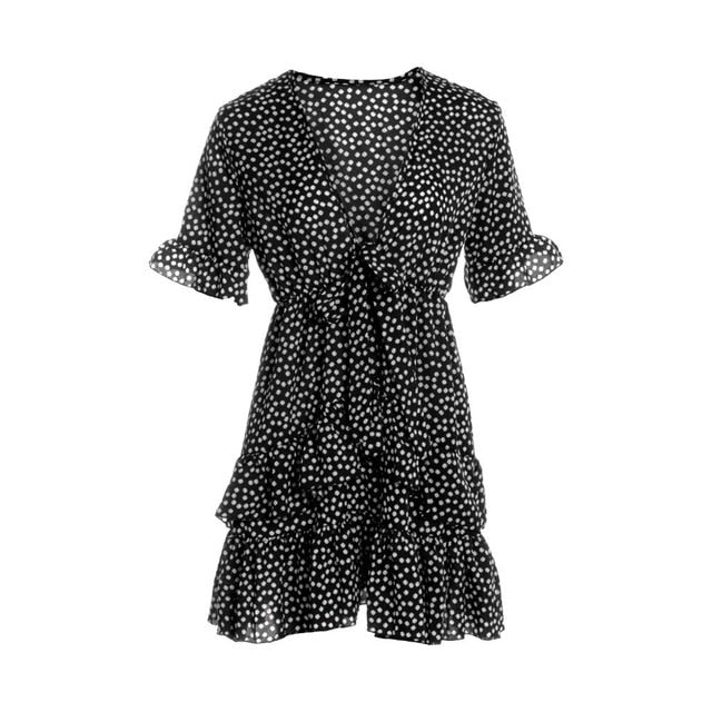 Polka Dot Boho Ruffle Mini Dress