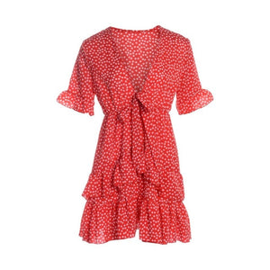 Polka Dot Boho Ruffle Mini Dress