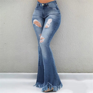 Women Flare Jeans High Waist Fringe