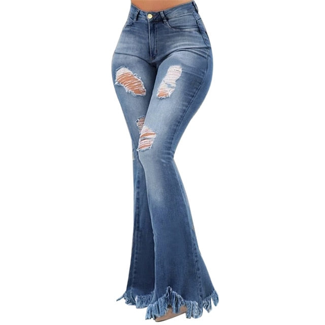 Women Flare Jeans High Waist Fringe