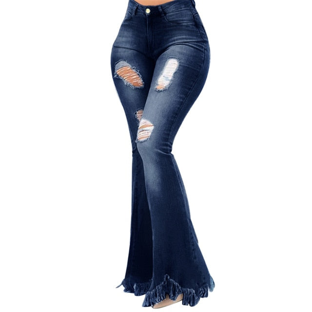 Women Flare Jeans High Waist Fringe