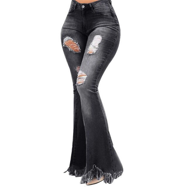 Women Flare Jeans High Waist Fringe