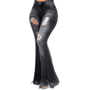 Women Flare Jeans High Waist Fringe