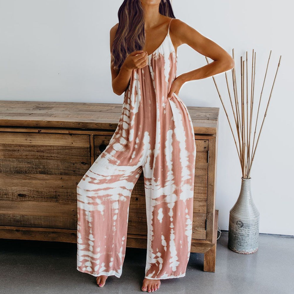 Women Sexy Tie Dye Camisole Long Jumpsuit