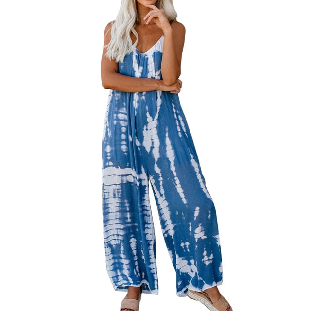 Women Sexy Tie Dye Camisole Long Jumpsuit