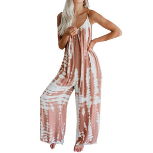 Women Sexy Tie Dye Camisole Long Jumpsuit