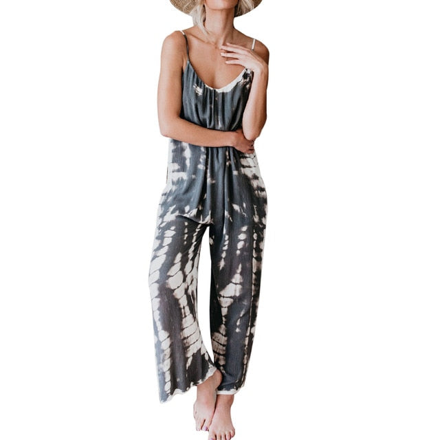 Women Sexy Tie Dye Camisole Long Jumpsuit