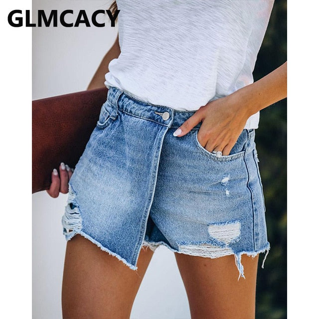 Repaired Denim Shorts High Waist