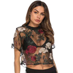 Flower Embroidered Blouses sexy