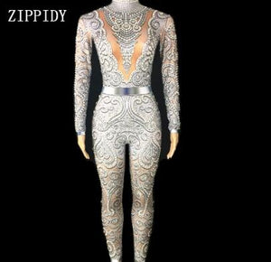 Fashion Pearls Rhinestones Bodysuit